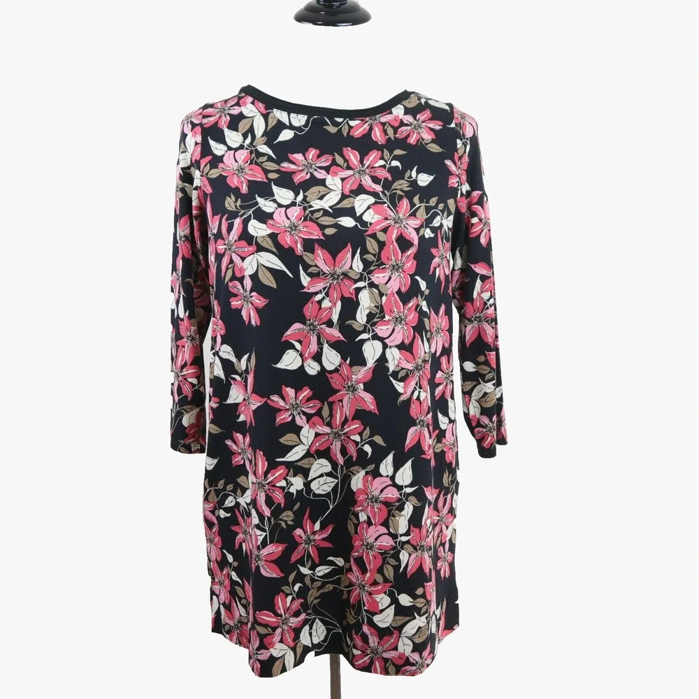J Jill Size XS Wearever Collection Tunic Black Botanical Floral - Picture 2 of 10